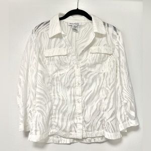 White button-up with sheer zebra-print pattern